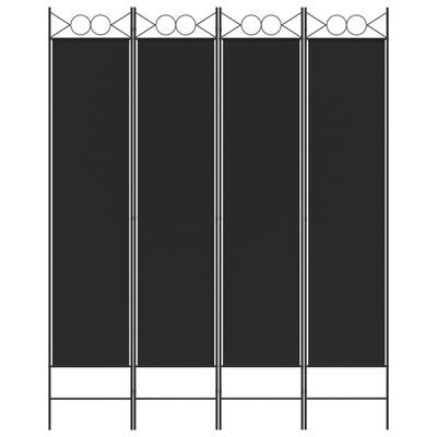 vidaXL مقسم غرفة 4-ألواح أسود 160×200 سم قماش