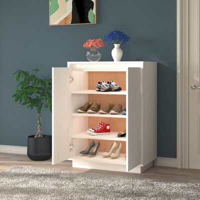 vidaXL خزانة أحذية لون أبيض 80x35x60 سم خشب صنوبر صلب