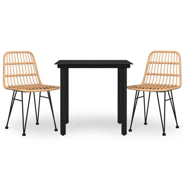 vidaXL عدد 3 قطع طقم سفرة حديقة بولي روطان