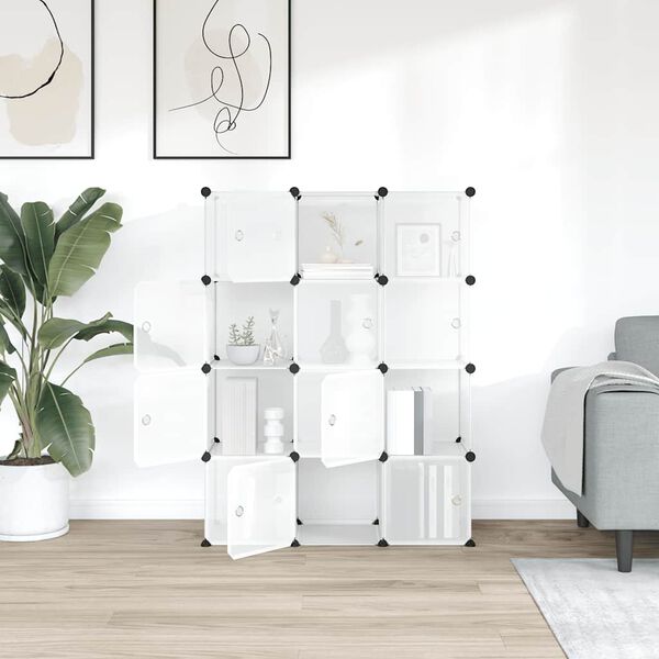 vidaXL منظم مكعبات تخزين مع 12 مكعبًا وأبوابًا شفافة من البولي بروبيلين