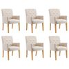 vidaXL كراسي سفرة مع مساند ذراع 6 ق قماش بيج