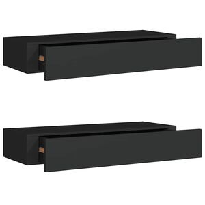 vidaXL رفوف أدراج جدارية، قطعتان، أسود، 60&times;23.5&times;10 سم، خشب ليفي متوسط الكثافة (MDF)