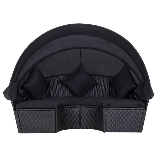 vidaXL vidXL سرير استرخاء خارجي مع مظلة بولي روطان أسود