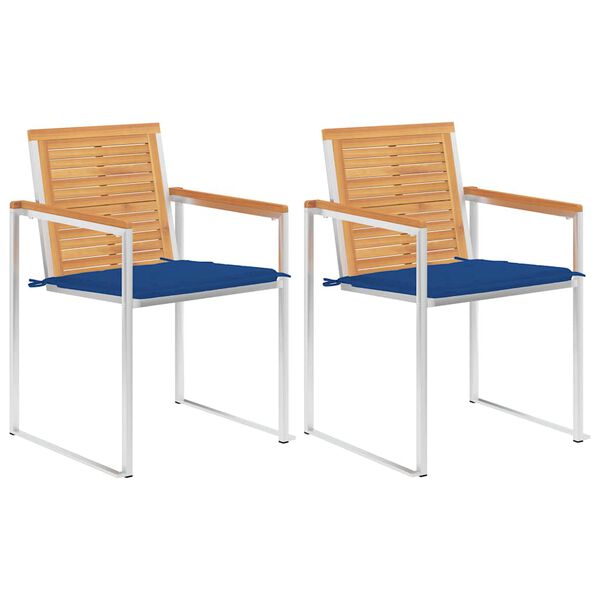 vidaXL كراسي حديقة مع وسائد 2 ق خشب ساج صلب وفولاذ