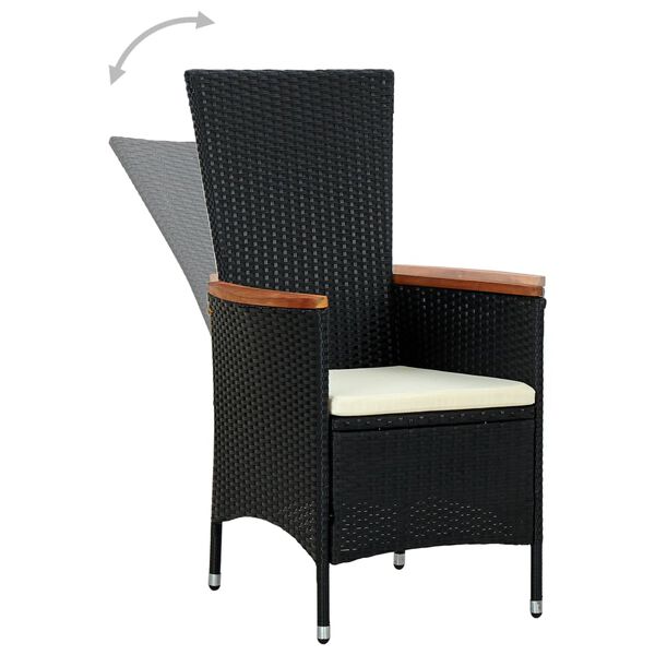 vidaXL طقم سفرة خارجي 9 قطع بولي روطان خشب أكاسيا أسود