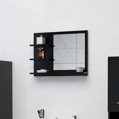 vidaXL مرآة حمام أسود 60×10.5×45 سم خشب حبيبي
