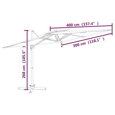 vidaXL مظلة كابولي بسقف مزدوج رمادي بني 400×300 سم