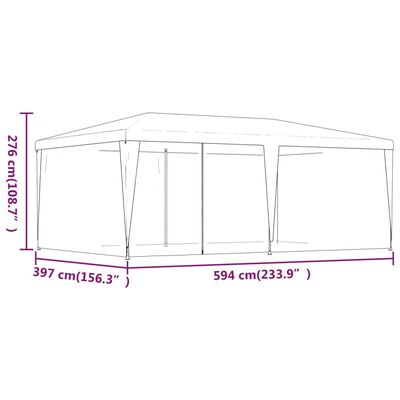 vidaXL خيمة حفلات ذات 6 جدران جانبية شبكية أحمر 6×4 م HDPE
