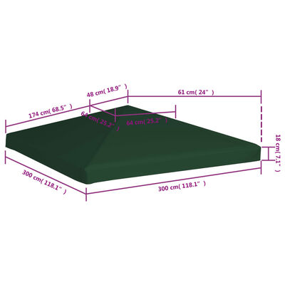 vidaXL غطاء مظلة حديقة علوي 310 جم/م² 3×3 م أخضر