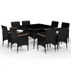 3058344 vidaXL 9 Piece Garden Dining Set Poly Rattan and Acacia Wood Black (2x310566+46189) - Untranslated