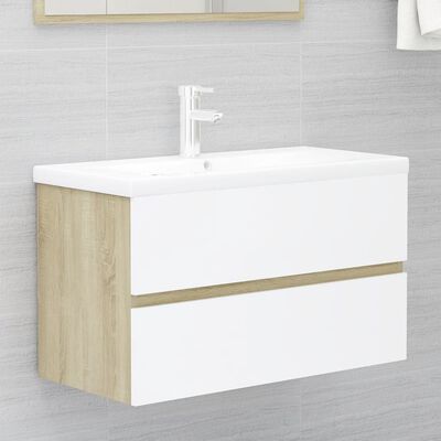 vidaXL 804886 vidaXL 2 Piece Bathroom Furniture Set White and Sonoma Oak Chipboard