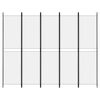 vidaXL مقسم غرفة 5-ألواح أبيض 250×200 سم قماش