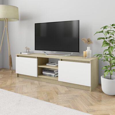 vidaXL خزانة تلفزيون أبيض وسونوما أوك 120×30×35.5 سم خشب حبيبي