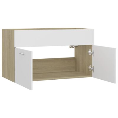 vidaXL 804661 vidaXL Sink Cabinet White and Sonoma Oak 80x38,5x46 cm Chipboard