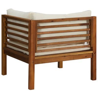 vidaXL أريكة مقطعية ركنية مع وسادة أبيض كريمي خشب أكاسيا
