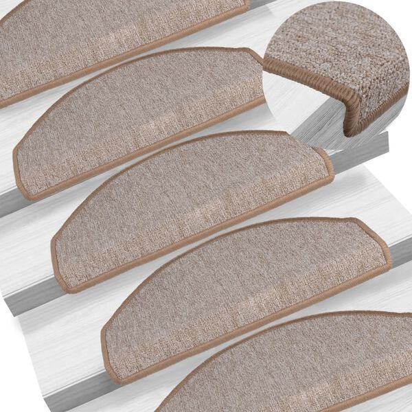 vidaXL سجادات درج، 15 قطعة، 65x24x4 سم، بني فاتح، نصف دائري كبير