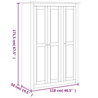 خزانة مرتفعة 3-أبواب أبيض 118× 50× 171.5 سم صنوبر صلب طراز بنما vidaXL