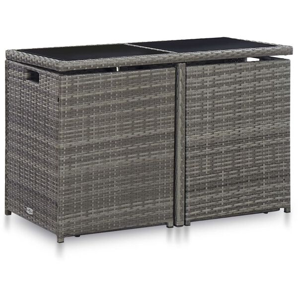 vidaXL 3 قطع طقم بيسترو مع وسائد بولي روطان رمادي vidaXL