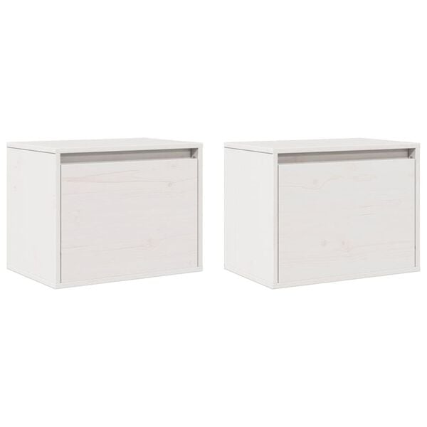 vidaXL خزانات حائط 2ق لون أبيض 35x30x45 سم خشب صنوبر صلب