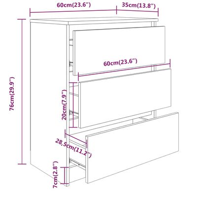 vidaXL خزانة جانبية أبيض وسونوما اوك 60×33.5×76 سم خشب مضغوط