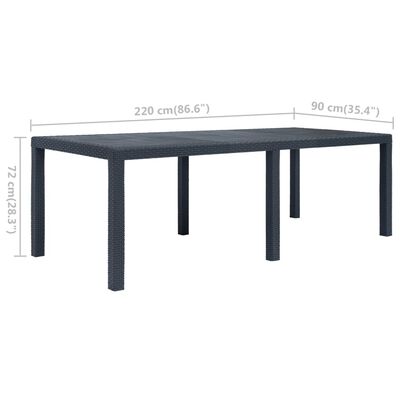 vidaXL طاولة حديقة أنثراسيت 220×90×72 سم بلاستيك بمظهر روطان