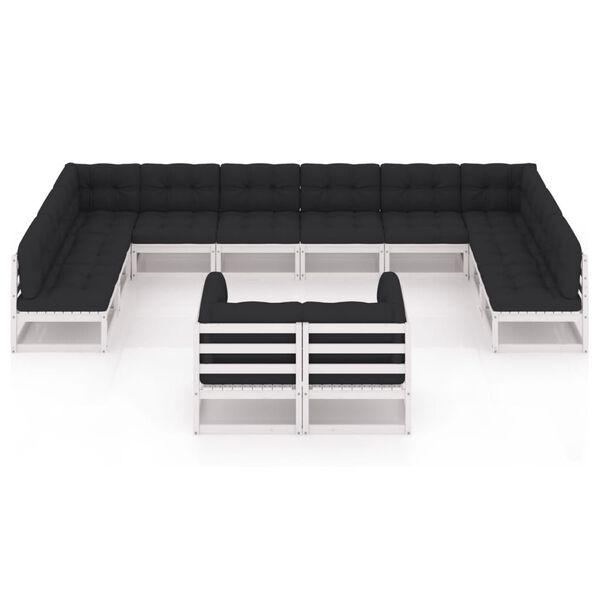 vidaXL طقم جلسة حديقة 12 قطعة مع وسائد خشب صنوبر صلب أبيض