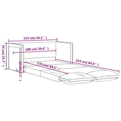 vidaXL سرير أريكة أرضي 2 في 1 لون رمادي فاتح 55x174x112 سم قماش