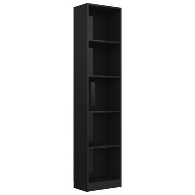 vidaXL 805058 vidaXL 5-Tier Book Cabinet High Gloss Black 40x24x175 cm Chipboard (AU/US only)