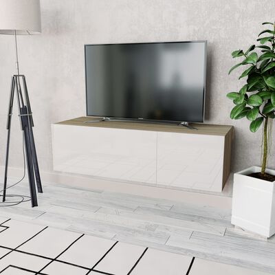 vidaXL خزانة تلفزيون خشب صناعي 120×40×34 سم أبيض لامع جدًا وأوك