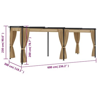 vidaXL 313900 vidaXL Gazebo with Curtains 6x3 m Taupe Steel (not for individual sales / blocked all in blockcades)