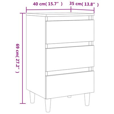 vidaXL خزانة سرير بأرجل خشب صلب أوك دخاني 40×35×69 سم