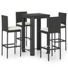 vidaXL 5 Piece Garden Bar Set with Cushions Poly Rattan Black (45871+316670) (UK/IE/FI/NO only) - Untranslated