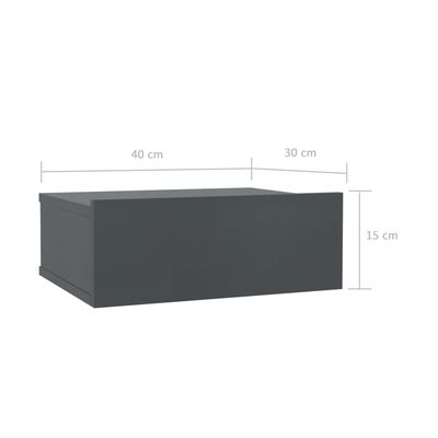 vidaXL منضدة سرير عائمة رمادي 40×30×15 سم خشب مضغوط