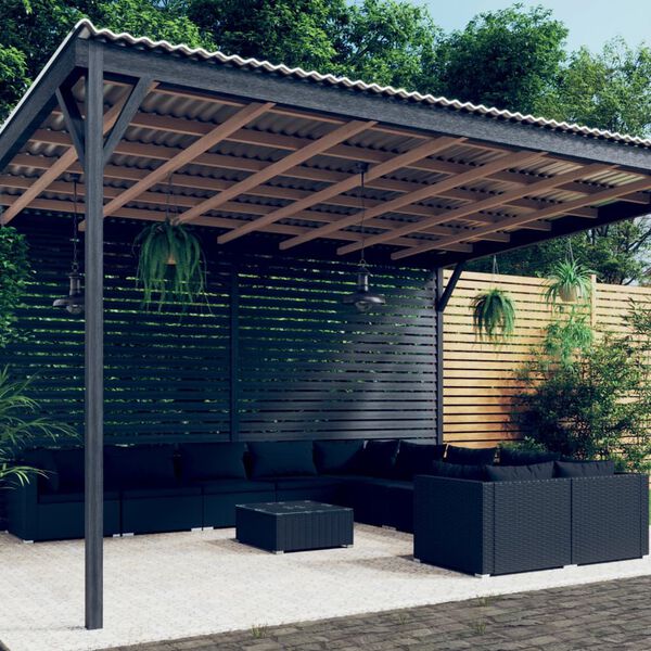 vidaXL عدد 11 قطع طقم جلسة حديقة مع وسائد بولي روطان أسود