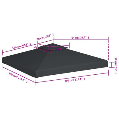 vidaXL غطاء بديل لكشك الحديقة 310 جم/م² رمادي داكن 3×3 متر