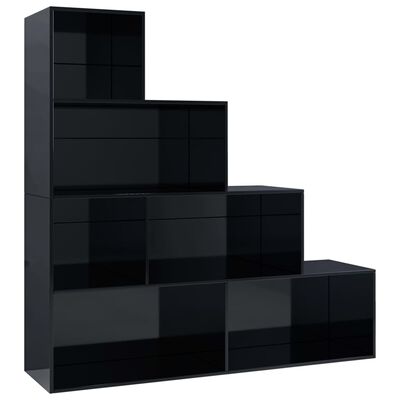vidaXL 802388 vidaXL Book Cabinet/Room Divider High Gloss Black 155x24x160 cm Chipboard (AU/US only)