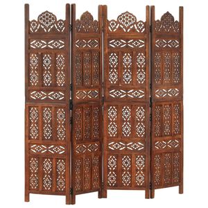 vidaXL مقسم غرف نحت يدوي 4 ألواح بني 165x160 سم خشب مانجو صلب