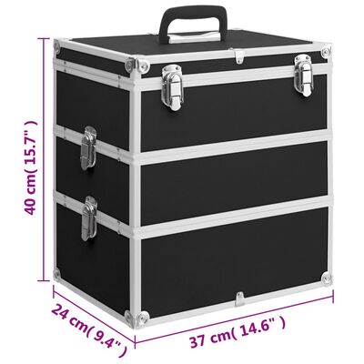 vidaXL حقيبة مكياج 37×24×40 سم أسود ألومنيوم