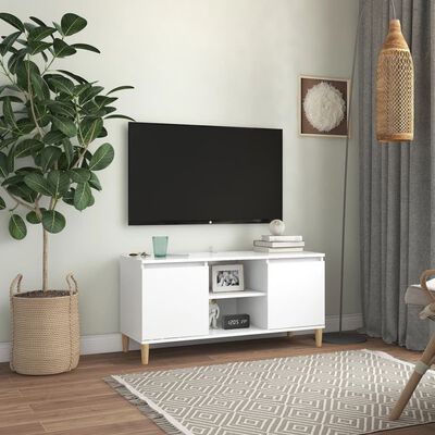 vidaXL خزانة تلفزيون بأرجل من الخشب الصلب أبيض 103.5×35×50 سم