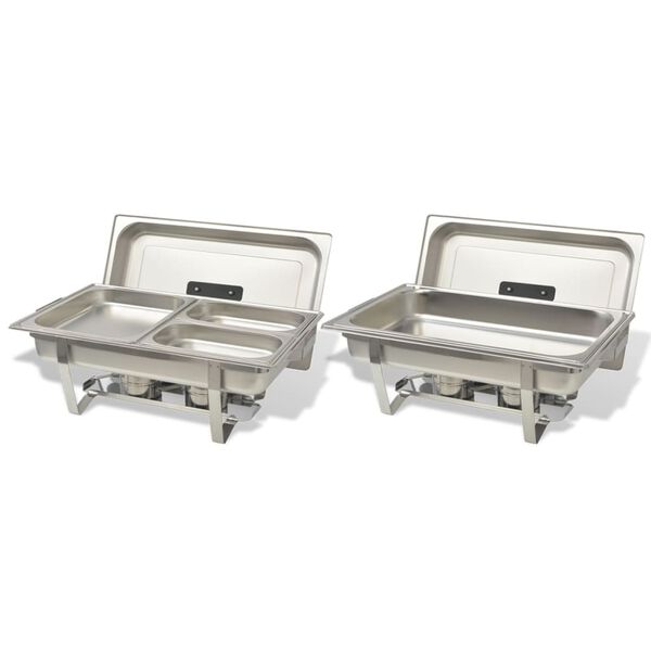 vidaXL طقم 2 قطع أطباق تسخين الطعام ستانلس ستيل