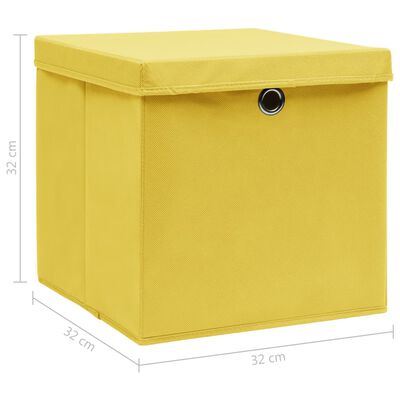 vidaXL صناديق تخزين ذات أغطية 4 ق أصفر 32×32×32 سم قماش