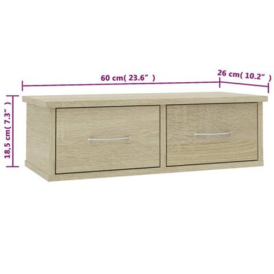 vidaXL 802348 vidaXL Wall-mounted Drawer Shelf Sonoma Oak 60x26x18,5 cm Chipboard (AU/US only)