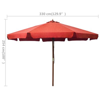 vidaXL مظلة خارجية مع عمود خشبي 300 سم قرميدي