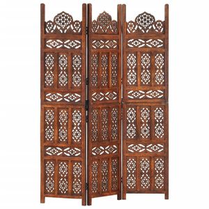 vidaXL مقسم غرف 3 ألواح منحوت يدوياً بني 165x120 سم خشب مانجو صلب