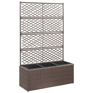 حوض تعريشة زراعي مرتفع مع 3 أصائص 130x30x83 سم بولي روطان بني