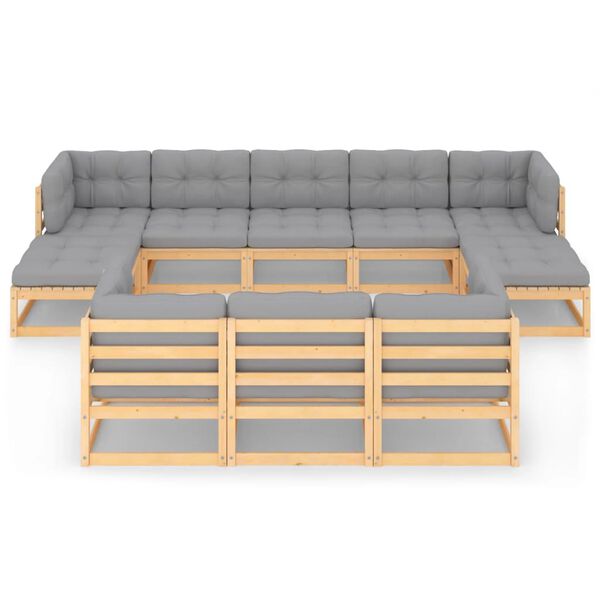 vidaXL عدد 10 قطع طقم جلسة حديقة مع وسائد خشب صنوبر صلب