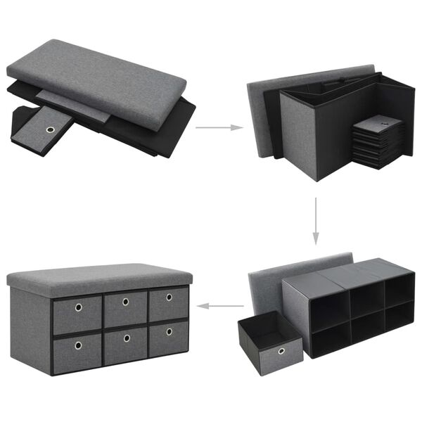 vidaXL مقعد تخزين قابل للطي كتان صناعي 76&times;38&times;38 سم رمادي غامق