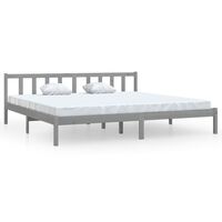 vidaXL إطار سرير خشب صنوبر صلب رمادي 180×200 سم 6FT سوبر كينج