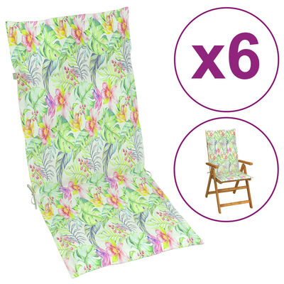 vidaXL وسائد كرسي حديقة 6 ق نمط أوراق أشجار 120×50×3 سم