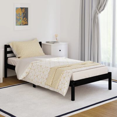 vidaXL إطار سرير خشب صنوبر صلب 90×200 سم أسود
